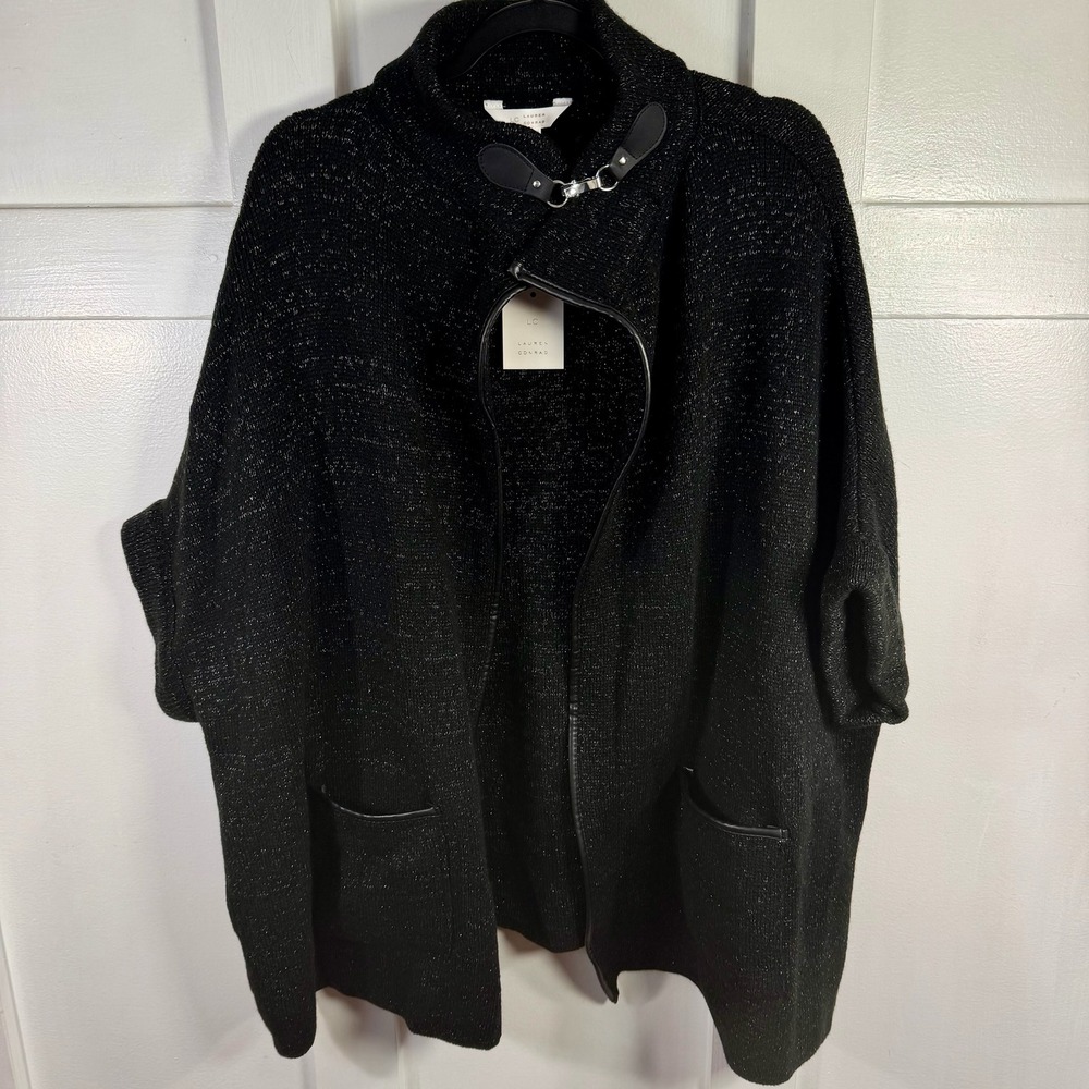 Lauren‎ Conrad Black Sparkle Knit Open Front Cardigan Shawl One Size